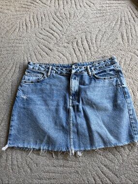 All Saints Light Blue Studded Denim Mini Skirt - Medium